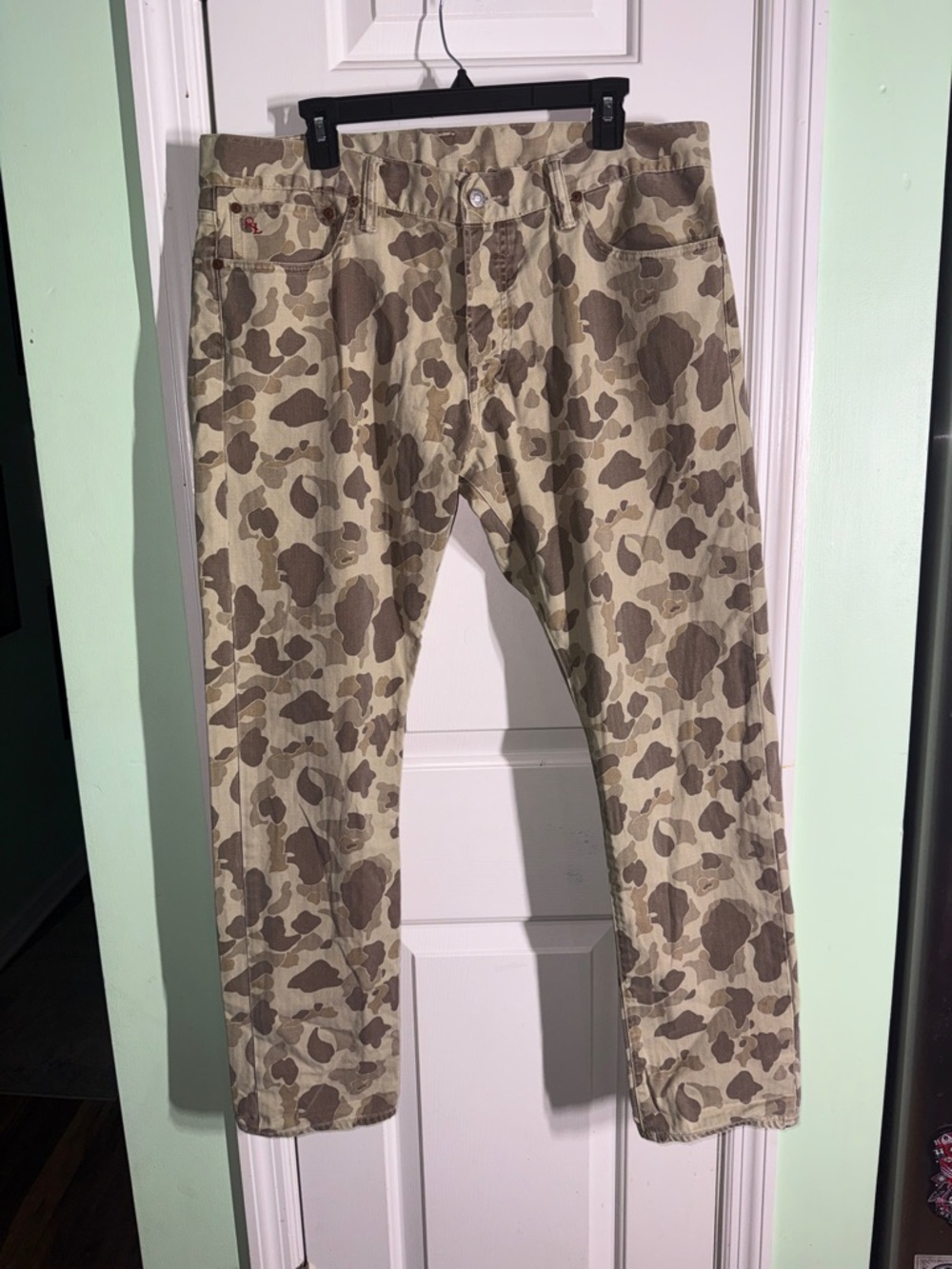 Polo Ralph Lauren Tan Camo Sullivan Slim Fit Button Fly Jeans Men’s Size 36X30